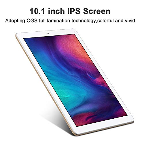 Tablet 10 Pulgadas 4G FHD 64GB de ROM 4GB de RAM Android 9.0 Certificado por Google GMS Tablet PC Procesador de Quad Core Batería 8500mAh Dual SIM 8MP Cámara WiFi,Bluetooth,GPS,OTG(Oro)