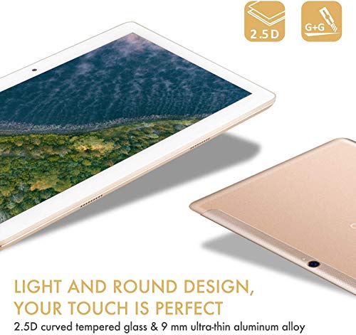 Tablet 10 Pulgadas 4G LTE Dual Sim - TOSCIDO Android 9.0 , Quad Core,64GM ROM,4GB RAM,Doble Altavoz Estéreo,WiFi/Bluetooth/GPS/OTG - Oro