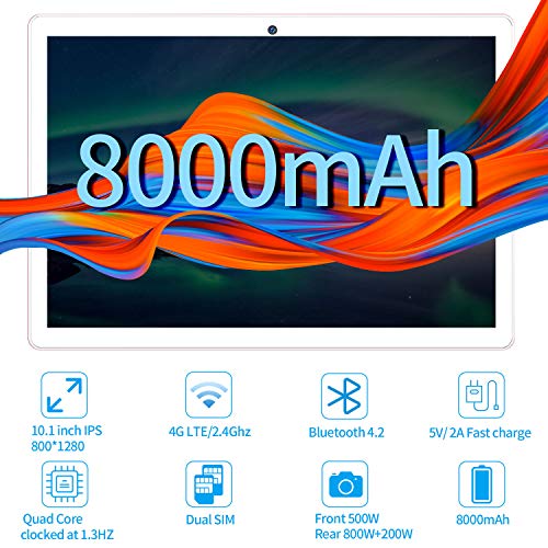 Tablet 10 Pulgadas 4G/WiFi Android 9.0 Pie Ultrar-Rápido Tablets 4GB RAM + 64GB ROM/256GB Escalable | Laptop Convertible de Oficina | Dual SIM - 8000mA Bluetooth GPS Type-C (5+8.0MP Cámara) (Rosado)