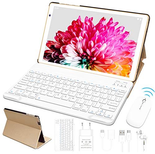 Tablet 10 Pulgadas FACETEL Q3 Android 9.0 4GB de RAM y 64 GB de ROM,5MP+8MP Cámara Tablet PC Batería de 8000mAh,Certificación Google gsm | WiFi | GPS | OTG | FM | Bluetooth-Oro