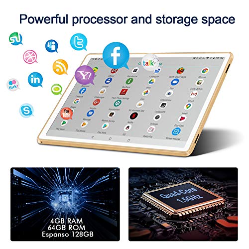 Tablet 10 Pulgadas FACETEL Q3 Android 9.0 4GB de RAM y 64 GB de ROM,5MP+8MP Cámara Tablet PC Batería de 8000mAh,Certificación Google gsm | WiFi | GPS | OTG | FM | Bluetooth-Oro
