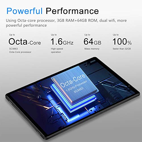 Tablet 10 Pulgadas LNMBBS P30 Android 9.0 5G Wi-Fi Tableta de Procesador Octa-Core, 64GB ROM y 3GB RAM Tablet PC con Tarjeta Sim y Wi-Fi, 13MP y 5MP Cámara, Pantalla HD IPS de 1920*1200, GPS (Negro)