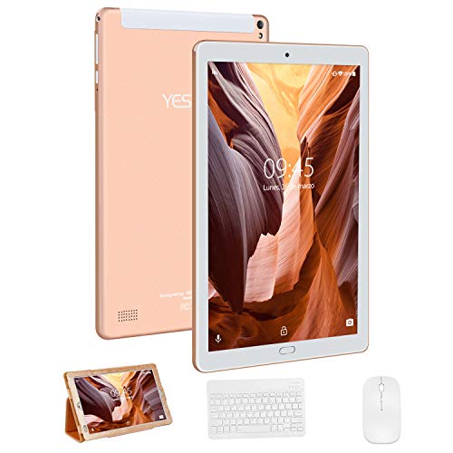Tablet 10 Pulgadas YESTEL X2, 3GB+32GB, Android 8.1，4G WiFi/Dobles SIM, Tableta (con Funda Protectora, con Tastiera, con Mouse y Teclado) 4 Core, 8000mAh, 1280X800 HD IPS, FM, Type-C, Dorado