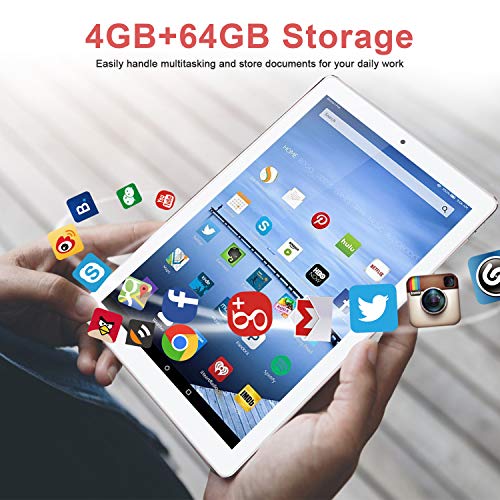 Tablet 10.1 Pulgadas 4G Android 9.0 Quad Core DUODUOGO P8 Tablet 4GB RAM 64GB ROM/128GB Escalables 8000mAh Doble SIM Doble Cámara Tablet PC Google GMS Netfilx WiFi GPS OTG (Estándar, Rosado)