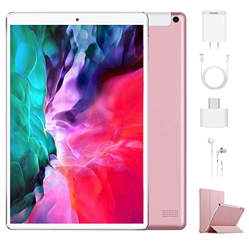 Tablet 10.1 Pulgadas 4G Android 9.0 Quad Core DUODUOGO P8 Tablet 4GB RAM 64GB ROM/128GB Escalables 8000mAh Doble SIM Doble Cámara Tablet PC Google GMS Netfilx WiFi GPS OTG (Estándar, Rosado)