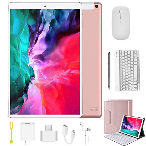 Tablet 10.1 Pulgadas 4G Android 9.0 Quad Core DUODUOGO P8 Tablet 4GB RAM 64GB ROM/128GB Escalables 8000mAh Dual SIM/Cámara Tablet PC Google GMS Netfilx OTG (Estándar + Teclado y Mouse, Rosado)