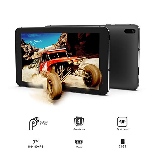 Tablet 7-Pulgadas Android 9.0 WiFi - Winnovo PC Tablets Quad Core MT8163 2GB RAM 32GB ROM HD IPS Doble Cámara Bluetooth GPS FM (Negro)