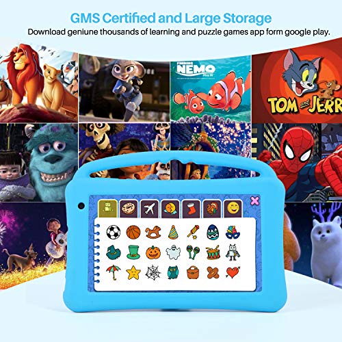 Tablet Niños 7 Pulgadas Pantalla IPS HD WiFi QuadCore Android 10.0 Pie Tablet PC para Niños - Certificación GMS 2GB + 32GB Funda Silicona Portátil Mano para Regalo Cumpleaños para Niños (Azul)
