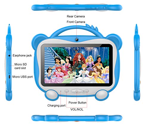 Tablet Para Niños 7 Pulgadas Tablet Infantil Android 10.0 Quad-Core Processor, 16GB ROM 128GB Expansión, HD Pantalla1024*600 Doble Camera(0.3MP+2MP)Wifi,GPS,Certificación Google,Juegos Educativos-Azul
