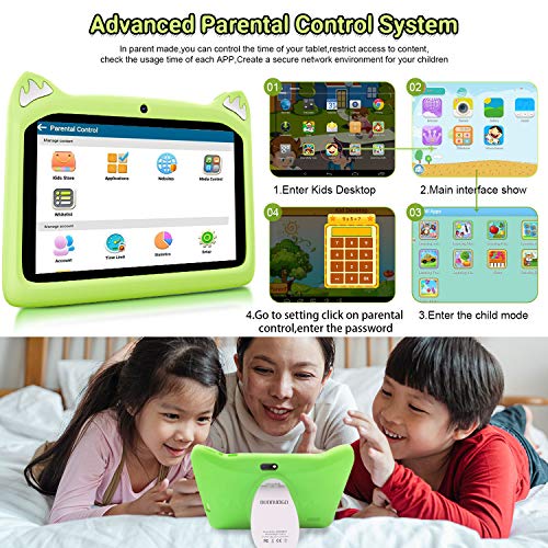 Tablet para Niños con WiFi 7.0 Pulgadas 3GB RAM 32GB/128GB ROM Android 9.0 Pie Certificado por Google GMS Tablet Infantil 1.5Ghz Quad Core Batería 4000mAh Tablet PC Netflix Juegos Educativos(Verde)