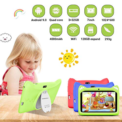 Tablet para Niños con WiFi 7.0 Pulgadas 3GB RAM 32GB/128GB ROM Android 9.0 Pie Certificado por Google GMS Tablet Infantil 1.5Ghz Quad Core Batería 4000mAh Tablet PC Netflix Juegos Educativos(Verde)