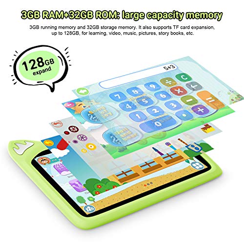Tablet para Niños con WiFi 7.0 Pulgadas 3GB RAM 32GB/128GB ROM Android 9.0 Pie Certificado por Google GMS Tablet Infantil 1.5Ghz Quad Core Batería 4000mAh Tablet PC Netflix Juegos Educativos(Verde)