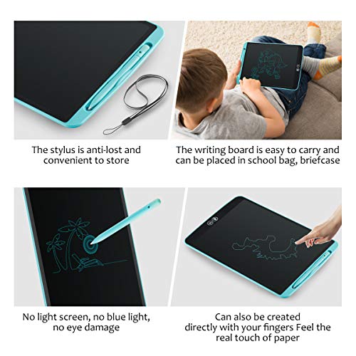 Tableta de Escritura LCD 12 Inch Aprendizaje Escribir Borrado Parcial Almohadilla de Dibujo Doodle Inteligente para Oficina Escuela o en Casa Tableta de Gráfica Portátil para Niños y Adultos (Azul)