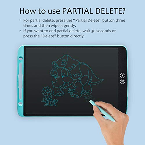 Tableta de Escritura LCD 12 Inch Aprendizaje Escribir Borrado Parcial Almohadilla de Dibujo Doodle Inteligente para Oficina Escuela o en Casa Tableta de Gráfica Portátil para Niños y Adultos (Azul)