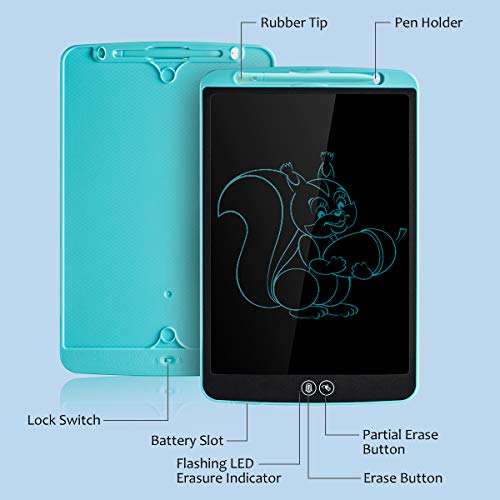 Tableta de Escritura LCD 12 Inch Aprendizaje Escribir Borrado Parcial Almohadilla de Dibujo Doodle Inteligente para Oficina Escuela o en Casa Tableta de Gráfica Portátil para Niños y Adultos (Azul)