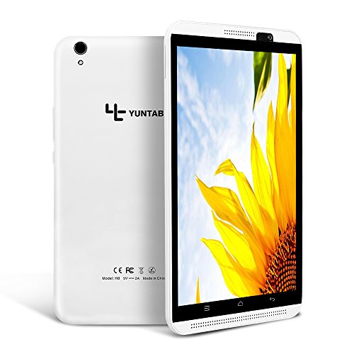 Tableta Yuntab H8 LTE - Teléfono de 8 Pulgadas (Quad-Core, 64 bits, Android 7.0, GPS, 2 + 16GB, WiFi + 4G, IPS 800 x 1280, Dual SIM y cámara, Bluetooth4.0, Google Play Store) (Blanco)