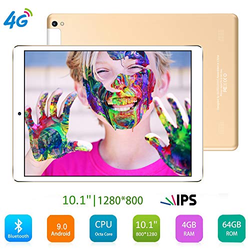 Tablets P9 10.1 Pulgadas Full HD, Android 9.0 WiFi/4G/OTG, 4GB RAM + 64GB ROM, Quad-Core 8MP Cámara Tablet PC 8000mAh Batería Moviles Buenos o Tablets Puede Llamar Apoyo Dual SIM (Gold)