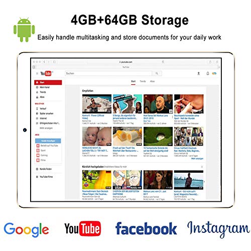 Tablets P9 10.1 Pulgadas Full HD, Android 9.0 WiFi/4G/OTG, 4GB RAM + 64GB ROM, Quad-Core 8MP Cámara Tablet PC 8000mAh Batería Moviles Buenos o Tablets Puede Llamar Apoyo Dual SIM (Gold)