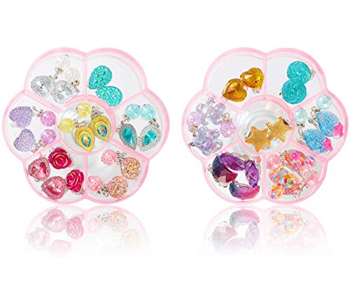 Tacobear 16 Pares Pendientes de Clip Niña Cristal Pendientes Aretes Sin Agujero Colgantes Corazón Brillantes Estrella Flor Minnie Fresa Princesa Disfraz Joyería Juguete Regalo Chica