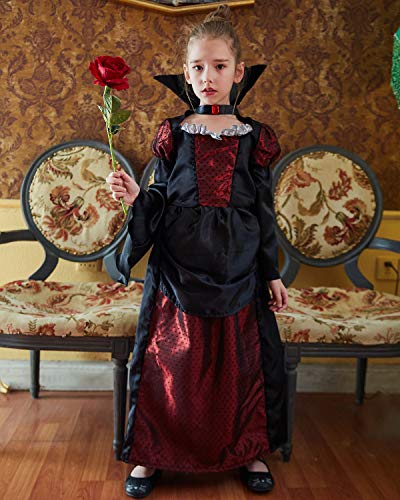 Tacobear Disfraz para Niños Chica Vampiro Disfraces Cosplay Disfraces Dracula Halloween Carnaval (L（9-10 años）)