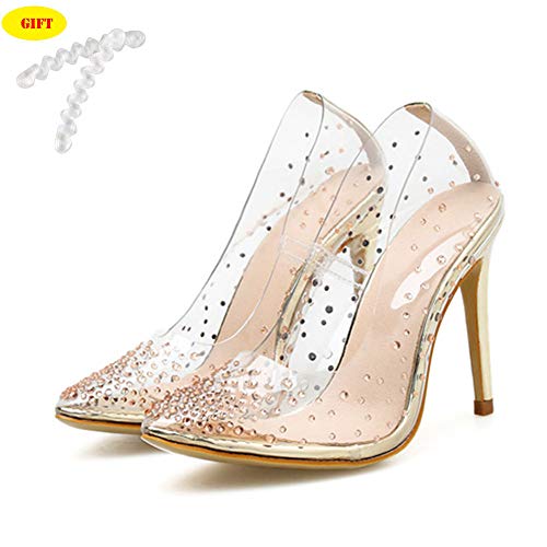 Tacones Altos Para Mujer Tacones Altos Transparentes Sandalias De Verano Para Mujer Zapatos De Mujer Tacones Altos Sexis Dorados XL 42,Oro,EU42/US11