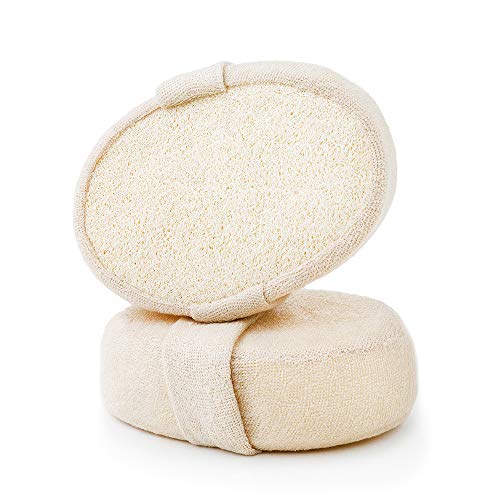 TAECOOOL exfoliante para espalda de lufa exfoliante, 2 paquetes 100% natural esponja de ducha exfoliante corporal para hombres/mujeres baño spa y ducha, tamaño grueso 14,5 x 10 cm x 5 cm