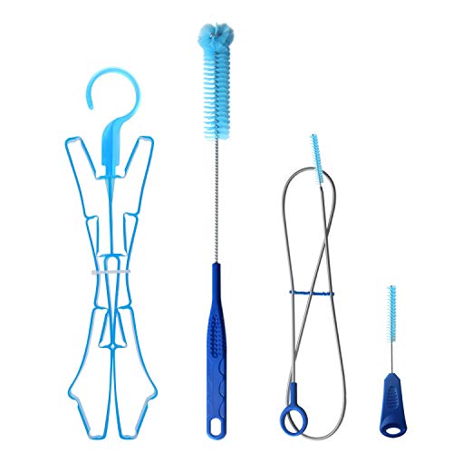 Tagvo Kit de Limpieza de la vejiga de hidratación para el depósito de Agua Universal, Limpiador 4 en 1 - Cepillo Largo Flexible, Cepillo pequeño, Cepillo Grande y Colgador Plegable