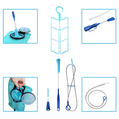 Tagvo Kit de Limpieza de la vejiga de hidratación para el depósito de Agua Universal, Limpiador 4 en 1 - Cepillo Largo Flexible, Cepillo pequeño, Cepillo Grande y Colgador Plegable