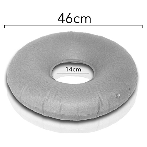 TAKIT Cojín Inflable Redondo 46cm - Almohada Médica Apta Para El Dolor Hemorroidal, Llagas De Cama, Coccidinia, Quiste Pilonidal, Dolor Perineal, Embarazo - Genial Para Sillas De Ruedas - Gris