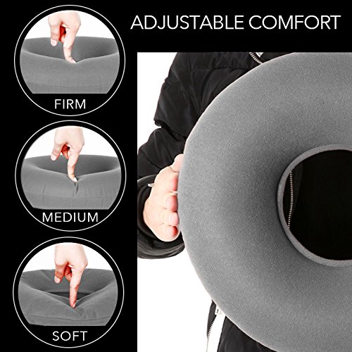 TAKIT Cojín Inflable Redondo 46cm - Almohada Médica Apta Para El Dolor Hemorroidal, Llagas De Cama, Coccidinia, Quiste Pilonidal, Dolor Perineal, Embarazo - Genial Para Sillas De Ruedas - Gris