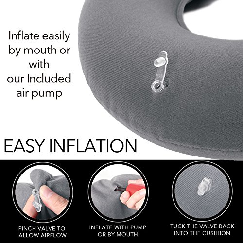 TAKIT Cojín Inflable Redondo 46cm - Almohada Médica Apta Para El Dolor Hemorroidal, Llagas De Cama, Coccidinia, Quiste Pilonidal, Dolor Perineal, Embarazo - Genial Para Sillas De Ruedas - Gris