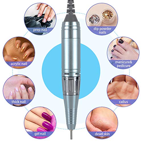 Taladro de Uñas Eléctrico Recargable Pulidor de Uñas Profesional de 30000 RPM Pantalla LCD Torno para Uñas Portátil para Manicura y Pedicura para Salón o Bricolaje en Casa - 6 Brocas de Uñas Incluidas
