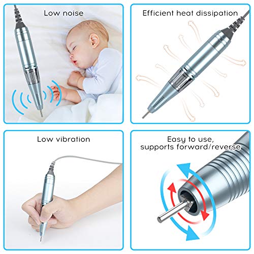 Taladro de Uñas Eléctrico Recargable Pulidor de Uñas Profesional de 30000 RPM Pantalla LCD Torno para Uñas Portátil para Manicura y Pedicura para Salón o Bricolaje en Casa - 6 Brocas de Uñas Incluidas