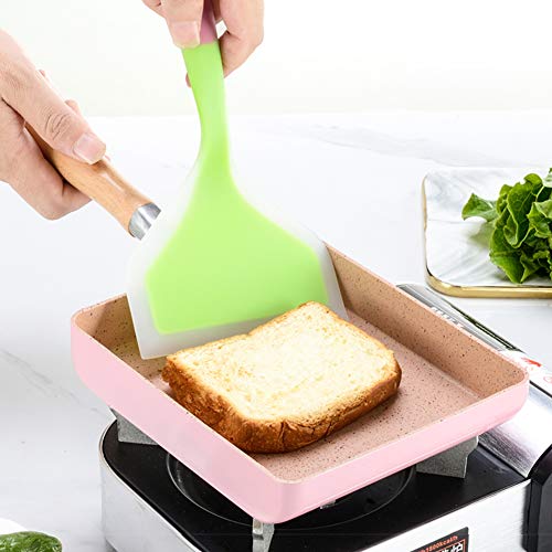 Tamagoyaki japonesa Sartén Tortilla de quemadores y la inducción Placas, antiadherente Sartén con tapa de madera y silicona Turner,Rosado