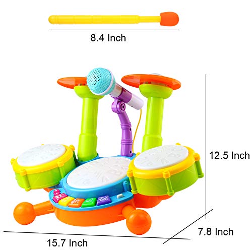 Tambor Infantil Instrumentos Musicales Infantiles Batería Juguete con Canciones Infantil Kit de Batería ElectróNica Idea de Regalo para Niños 3 4 5 6 Años