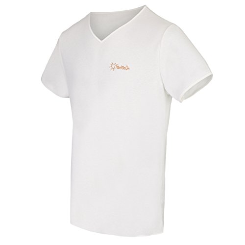TanMeOn Camiseta de Bronceado para Hombres, recibe Bronceado bajo la Camiseta, Corte con Cuello en V, Colores: Blanco, Azul o Gris (Blanco, XL)