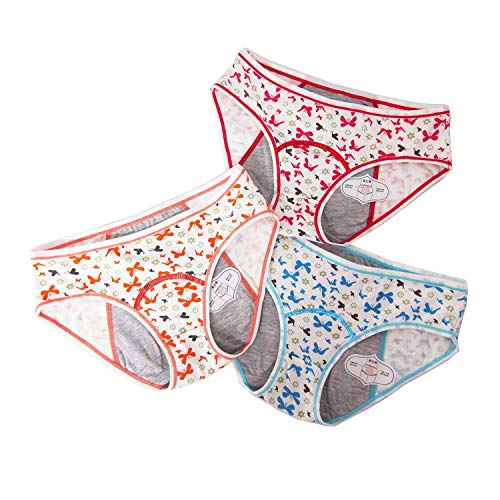 Tanseefly Paquete de 3 Bragas Protectoras menstruales de algodón para Adolescentes, a Prueba de Fugas, para Mujeres, Postparto, para Mujer Mariposa S/M (52.16/61.2 kgs)