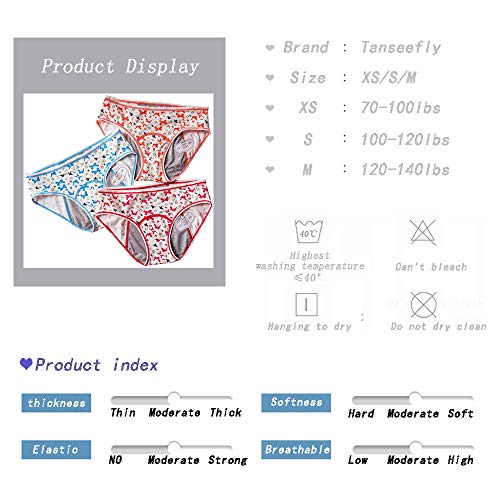 Tanseefly Paquete de 3 Bragas Protectoras menstruales de algodón para Adolescentes, a Prueba de Fugas, para Mujeres, Postparto, para Mujer Mariposa S/M (52.16/61.2 kgs)