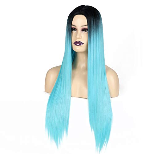 TANTAKO® Peluca Ombre Azul - Pelucas Ombre Azul Raíces Oscuras para mujer de Aspecto Natural Máquina Sintética Hecha Cosplay Pelucas llenas