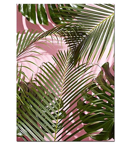 Tanyang Impresiones de Flores de Color Rosa Hojas de Alta Costura Moderna Arte de Pared Carteles de Moda Lienzo Pintura decoración del hogar Fotos Moda Cuadros sin Marco 50 * 70 cm * 3