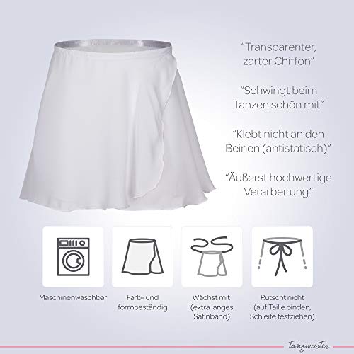 tanzmuster Falda de Ballet Cruzada de Gasa 'Emma' para niñas en Blanco, 140/146 (11-12 años)