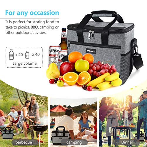 TAOCOCO 35L Bolsa Isotermica de Almuerzo Nevera Portatil para Alimentos Frutas,Porta de Comida con Forro Plástico Aislamiento Térmico,Genial para Playa,Picnic,Camping,Barbacoa - Gris