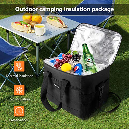 TAOCOCO 35L Bolsa Isotermica de Almuerzo Nevera Portatil para Alimentos Frutas,Porta de Comida con Forro Plástico Aislamiento Térmico,Genial para Playa,Picnic,Camping,Barbacoa - Negro