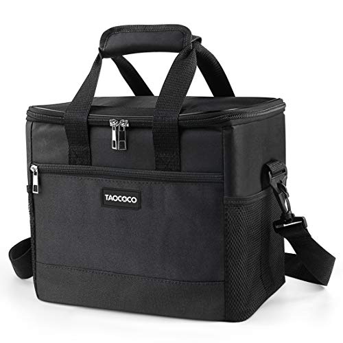 TAOCOCO 35L Bolsa Isotermica de Almuerzo Nevera Portatil para Alimentos Frutas,Porta de Comida con Forro Plástico Aislamiento Térmico,Genial para Playa,Picnic,Camping,Barbacoa - Negro