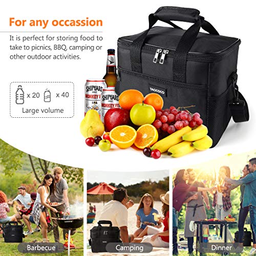 TAOCOCO 35L Bolsa Isotermica de Almuerzo Nevera Portatil para Alimentos Frutas,Porta de Comida con Forro Plástico Aislamiento Térmico,Genial para Playa,Picnic,Camping,Barbacoa - Negro