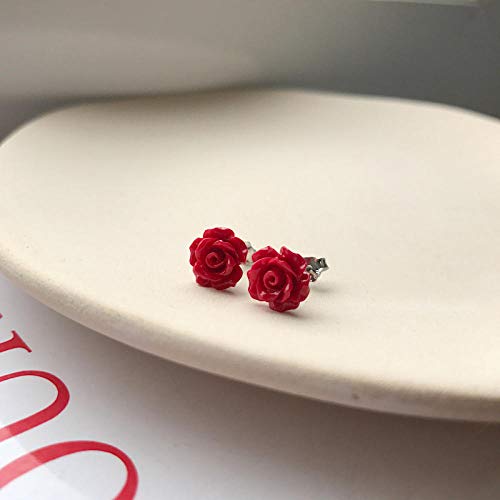 TAOYUN Mujer Plata De Ley Pendientes San Valentin Navidad Cumpleaños Mujeres De Botón De Tendencia Rosa Roja Pulida Hipoalergénica Joyería Decorativa De Moda Simple