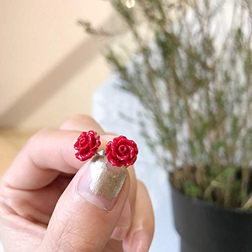 TAOYUN Mujer Plata De Ley Pendientes San Valentin Navidad Cumpleaños Mujeres De Botón De Tendencia Rosa Roja Pulida Hipoalergénica Joyería Decorativa De Moda Simple