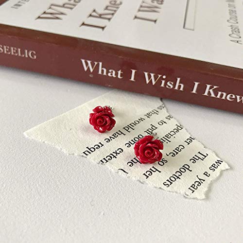 TAOYUN Mujer Plata De Ley Pendientes San Valentin Navidad Cumpleaños Mujeres De Botón De Tendencia Rosa Roja Pulida Hipoalergénica Joyería Decorativa De Moda Simple