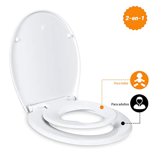 Tapa de WC, TACKLIFE DBTS02BJ Tapa de inodoro con cierre suave y lenta para niños, Tapa de inodoro con sencillo montaje para familia, Tapa de Indorno Familiar Desmontable de Plástico Duro