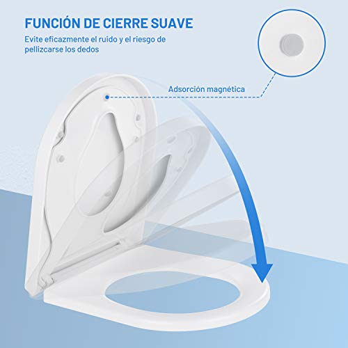 Tapa WC Familiar Dalmo, Tapa Inodoro Forma D con Cierre Suave y Lenta para Niños, Asiento Inodoro con Sencillo Montaje para Familia, Tapa de WC Familiar Fácil Desmontable de Plástico Duro, TBTS03Y